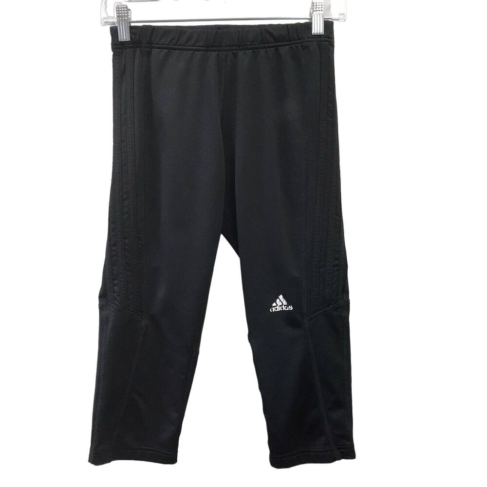 Adidas Pants Womens Medium Activewear Capri Black Elastic Waist Drawstring
